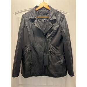 NWT Marc New York Andrew Marc Women’s Leather Motorcycle Jacket Size L Black